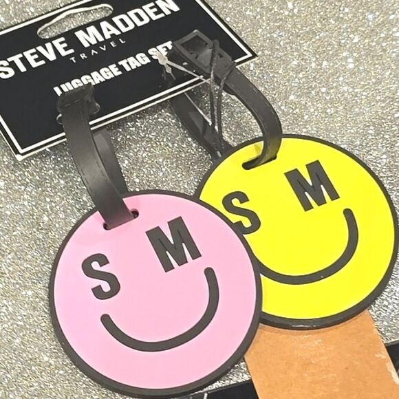Steve Madden SM Logo Smiley Face Travel Luggage Tag Set - Picture 4 of 6